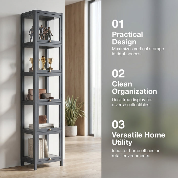 5-Tier Tall Display Cabinet with Clear Acrylic Doors - 30cm Gray