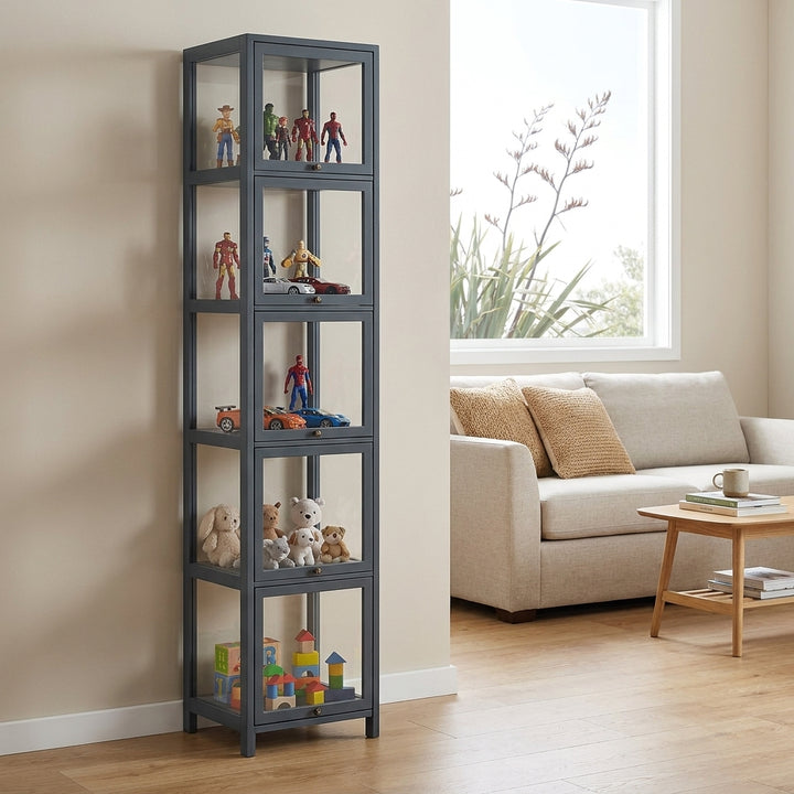 5-Tier Tall Display Cabinet with Clear Acrylic Doors - 30cm Gray