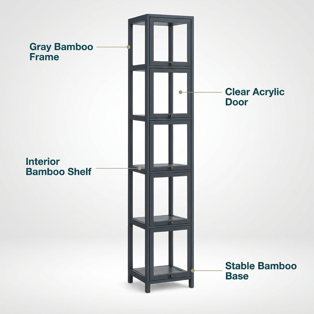 5-Tier Tall Display Cabinet with Clear Acrylic Doors - 30cm Gray