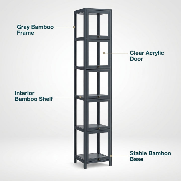 5-Tier Tall Display Cabinet with Clear Acrylic Doors - 30cm Gray