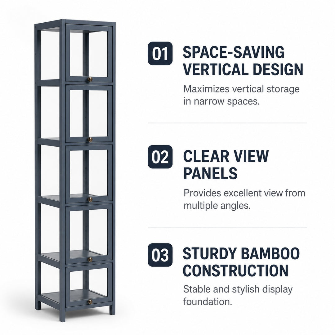 5-Tier Tall Display Cabinet with Clear Acrylic Doors - 30cm Gray