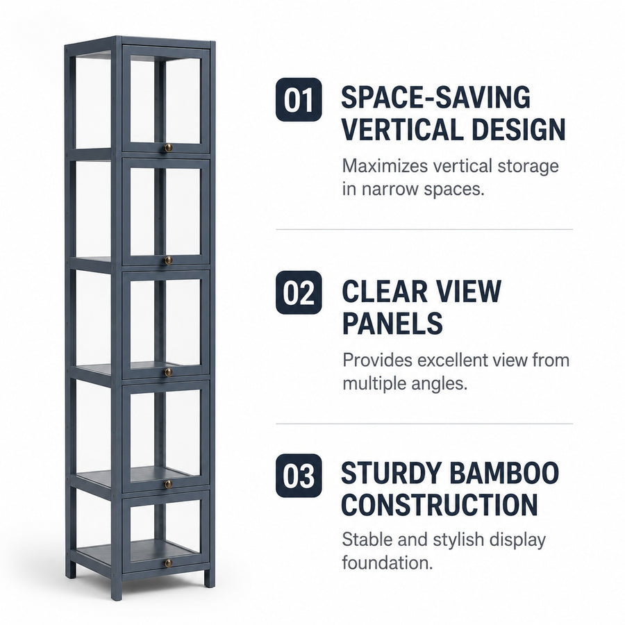 5-Tier Tall Display Cabinet with Clear Acrylic Doors - 30cm Gray