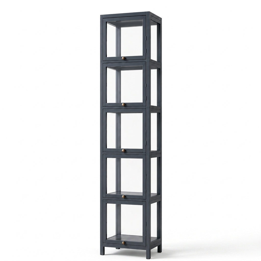 5-Tier Tall Display Cabinet with Clear Acrylic Doors - 30cm Gray