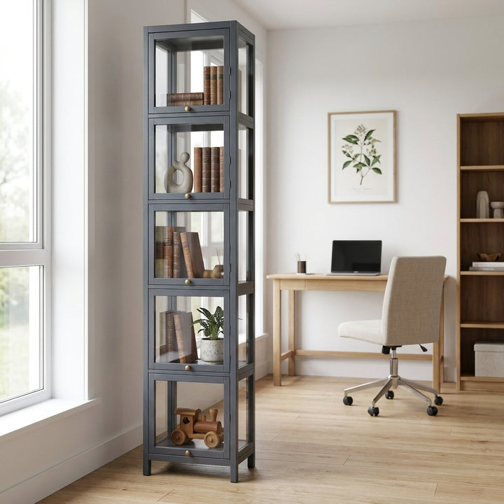 5-Tier Tall Display Cabinet with Clear Acrylic Doors - 30cm Gray