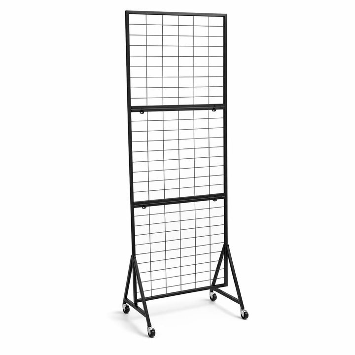 Foldable Iron Mesh Grid Display Stand with Wheels - Black, 185cm