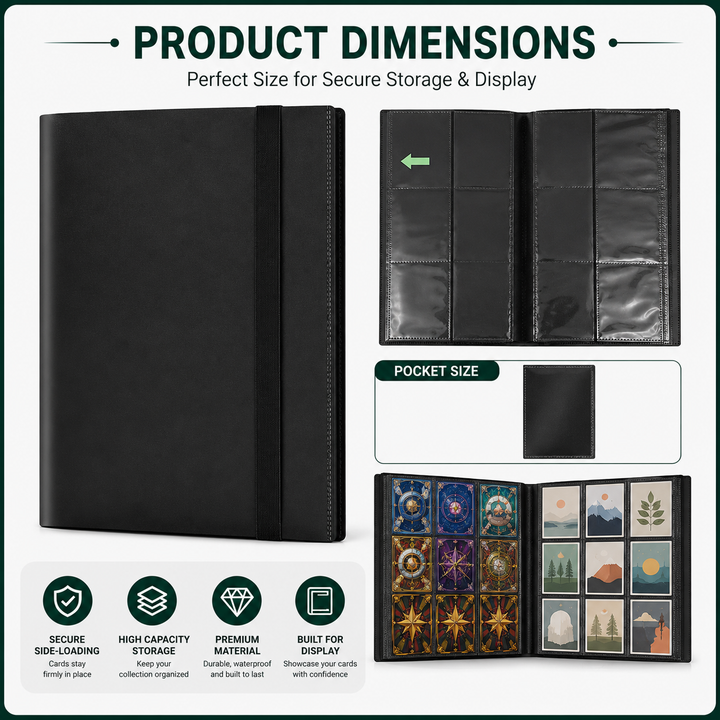 9 Pocket Trading Card Binder Album - 540 Card Capacity Side Loading - Black