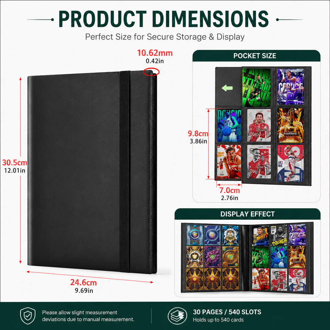9 Pocket Trading Card Binder Album - 540 Card Capacity Side Loading - Black