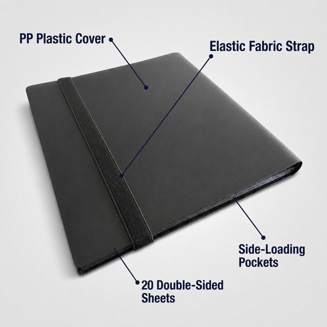 9 Pocket Trading Card Binder Album - 360 Card Capacity Side Loading - Black