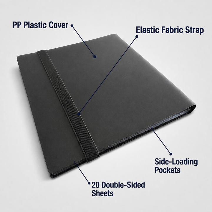 9 Pocket Trading Card Binder Album - 360 Card Capacity Side Loading - Black
