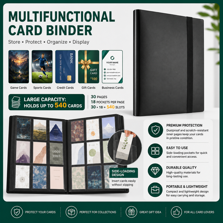9 Pocket Trading Card Binder Album - 540 Card Capacity Side Loading - Black