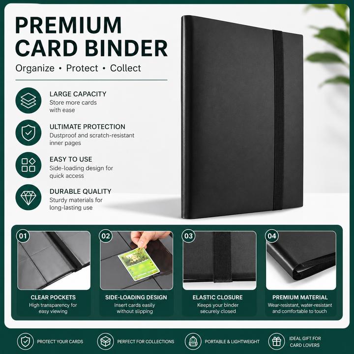9 Pocket Trading Card Binder Album - 540 Card Capacity Side Loading - Black
