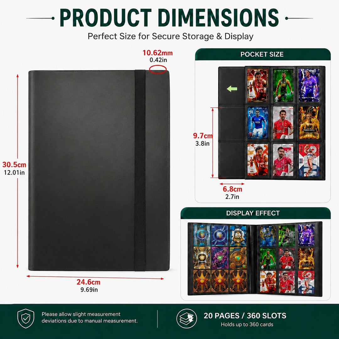 9 Pocket Trading Card Binder Album - 360 Card Capacity Side Loading - Black
