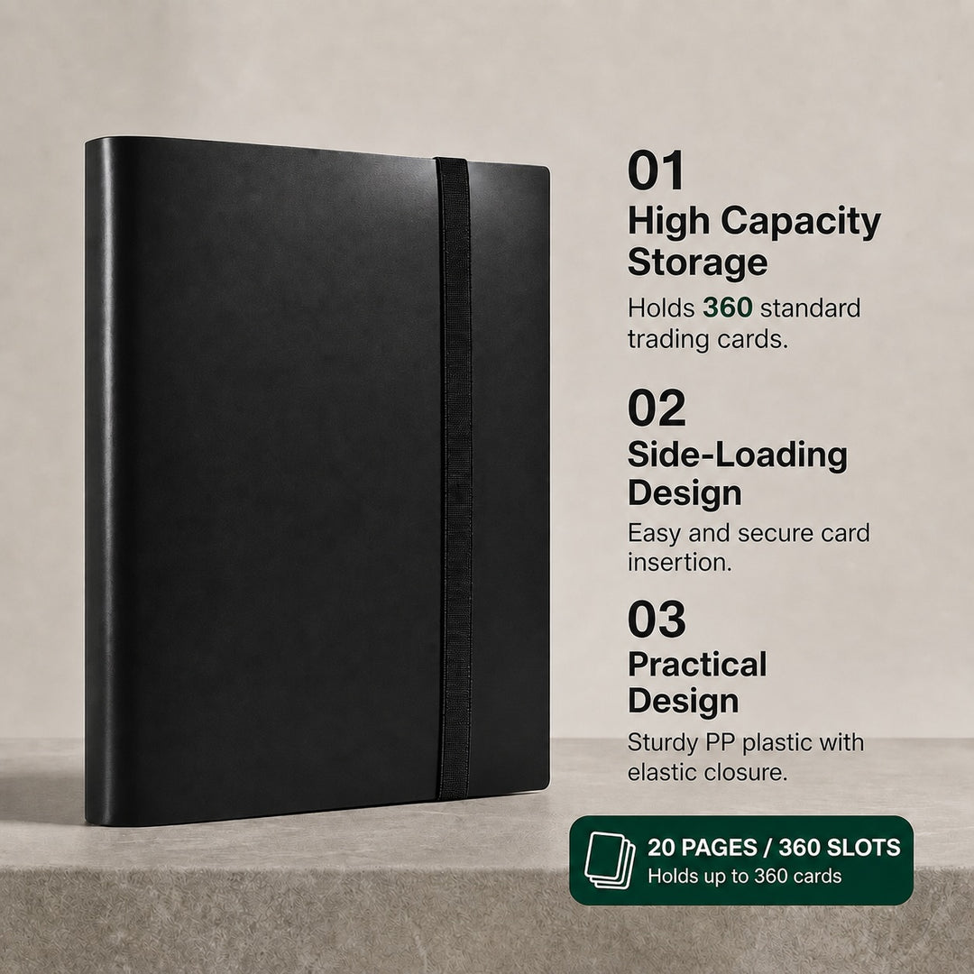 9 Pocket Trading Card Binder Album - 360 Card Capacity Side Loading - Black