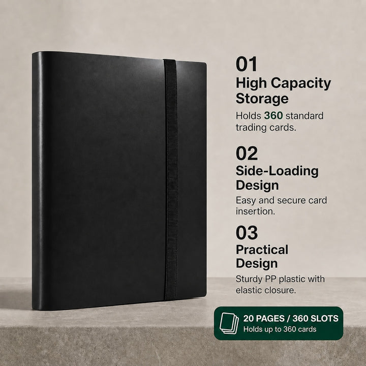 9 Pocket Trading Card Binder Album - 360 Card Capacity Side Loading - Black