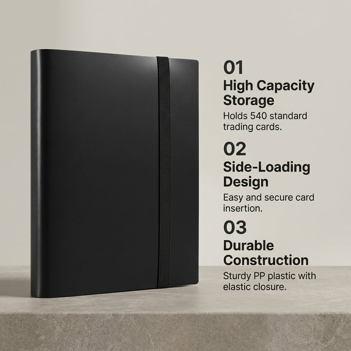 9 Pocket Trading Card Binder Album - 540 Card Capacity Side Loading - Black