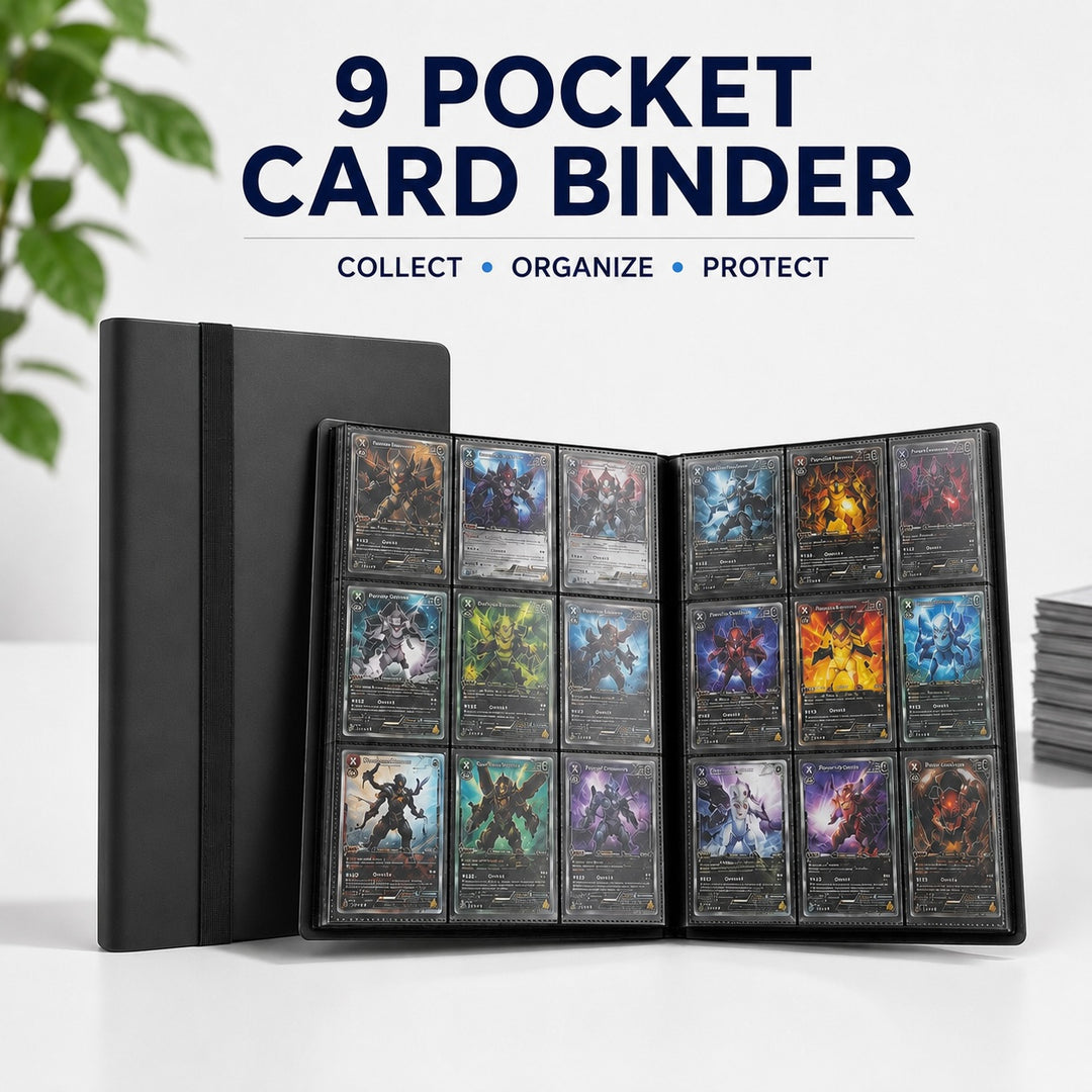 9 Pocket Trading Card Binder Album - 360 Card Capacity Side Loading - Black