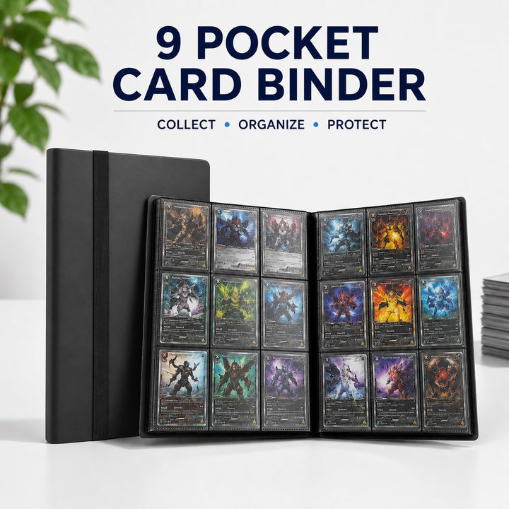 9 Pocket Trading Card Binder Album - 360 Card Capacity Side Loading - Black