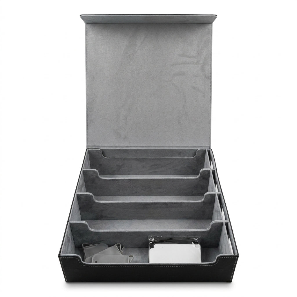 4-Row Trading Card Storage Box with Commander Display - Black & Gray