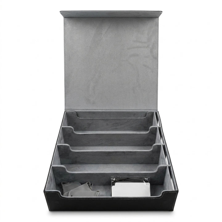 4-Row Trading Card Storage Box with Commander Display - Black & Gray