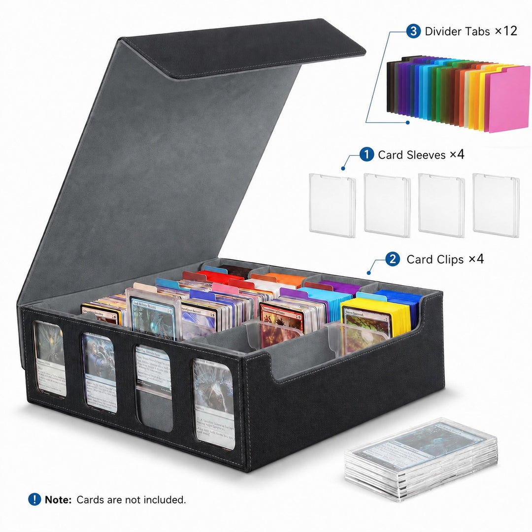 4-Row Trading Card Storage Box with Commander Display - Black & Gray