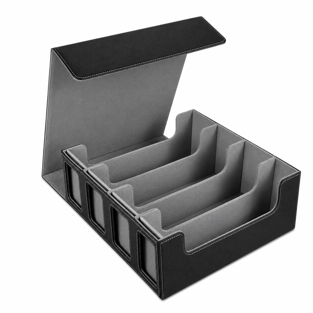 4-Row Trading Card Storage Box with Commander Display - Black & Gray