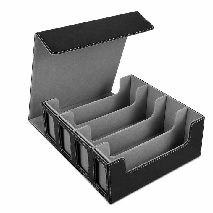 4-Row Trading Card Storage Box with Commander Display - Black & Gray