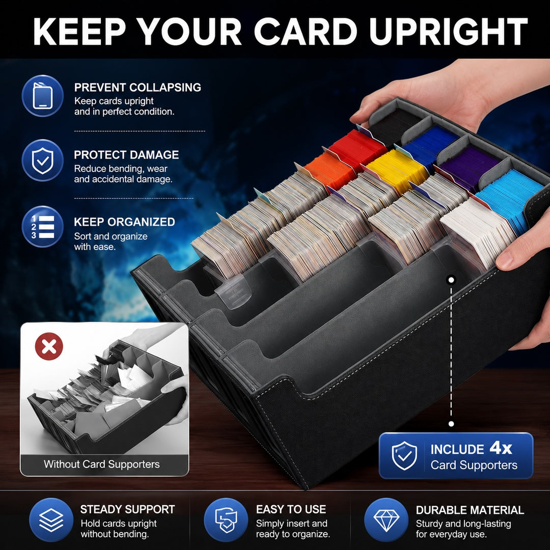 4-Row Trading Card Storage Box with Commander Display - Black & Gray
