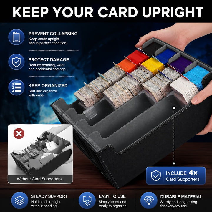 4-Row Trading Card Storage Box with Commander Display - Black & Gray