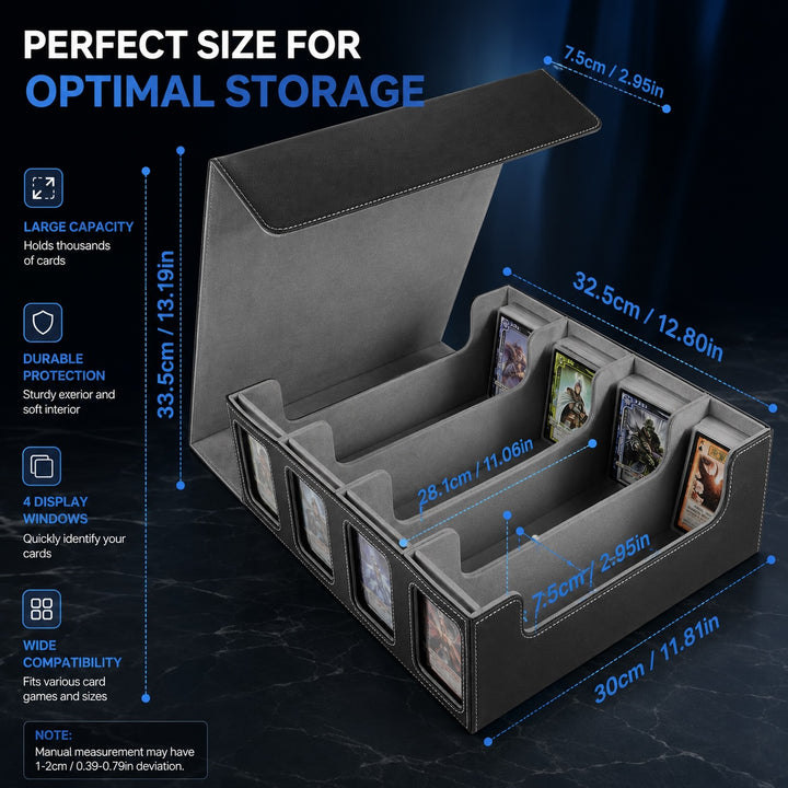 4-Row Trading Card Storage Box with Commander Display - Black & Gray