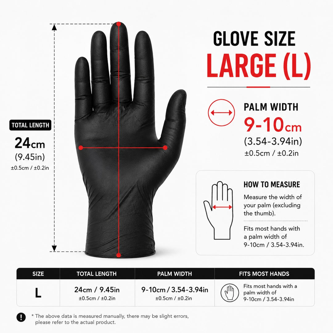 100 Pack Black Nitrile Disposable Gloves - Size L Powder-Free