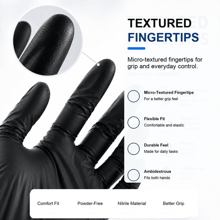 100 Pack Black Nitrile Disposable Gloves - Size L Powder-Free