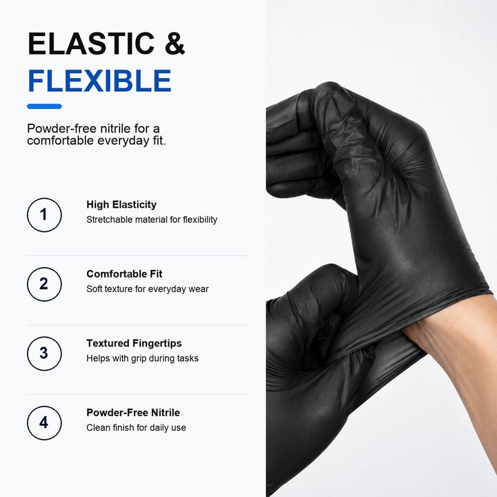 100 Pieces Nitrile Disposable Gloves - Size M Black Powder-Free