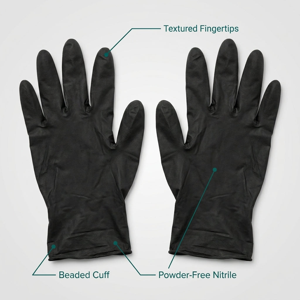 100 Pieces Nitrile Disposable Gloves - Size M Black Powder-Free