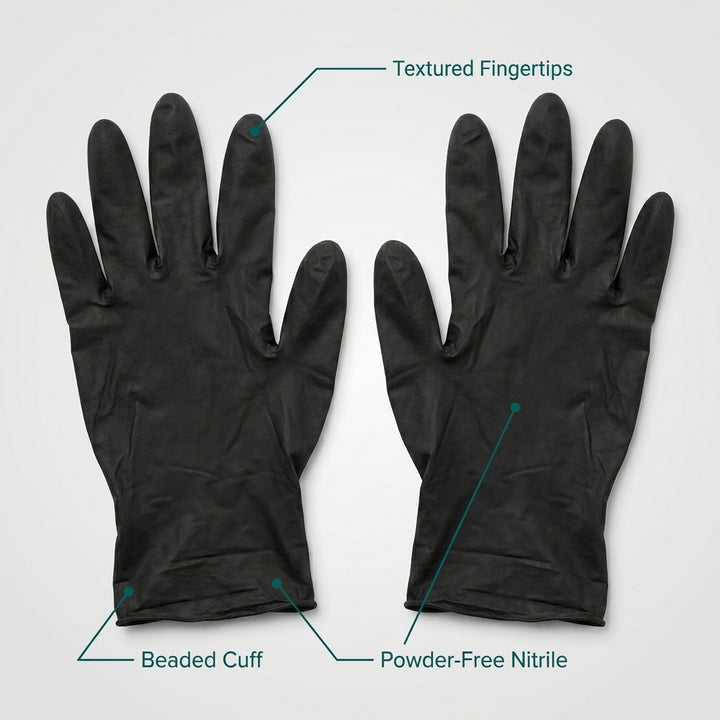 100 Pieces Nitrile Disposable Gloves - Size M Black Powder-Free