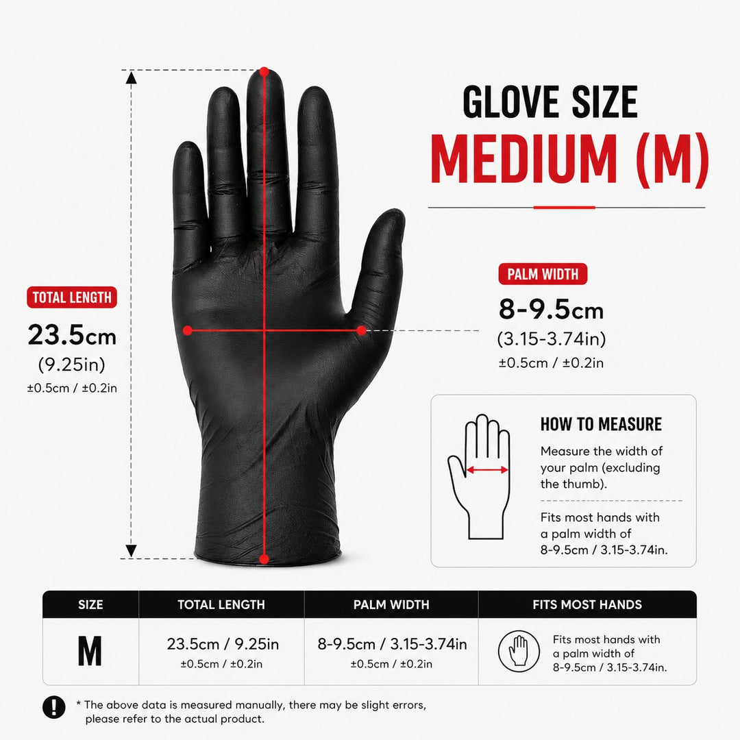 100 Pieces Nitrile Disposable Gloves - Size M Black Powder-Free
