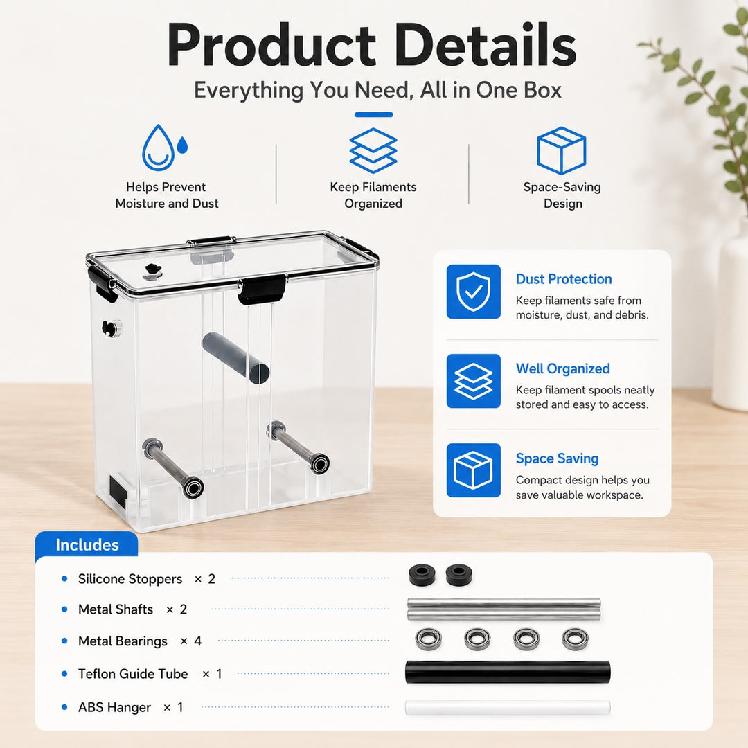 3D Printing Filament Dry Storage Box for 1kg Spools - Transparent Storage