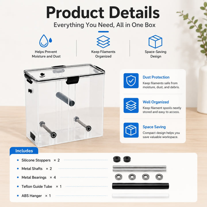3D Printing Filament Dry Storage Box for 1kg Spools - Transparent Storage