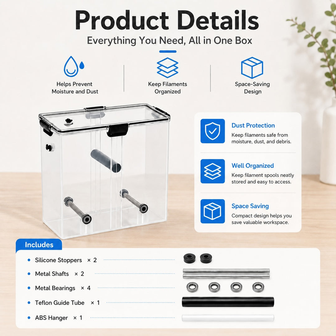 3D Printing Filament Dry Storage Box for 1kg Spools - Transparent Storage