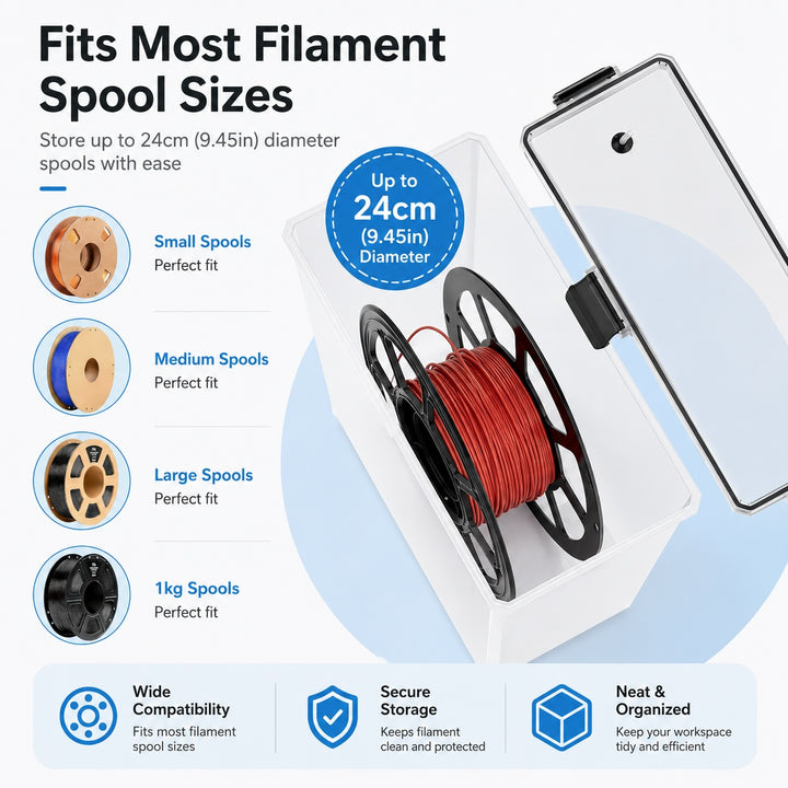 3D Printing Filament Dry Storage Box for 1kg Spools - Transparent Storage