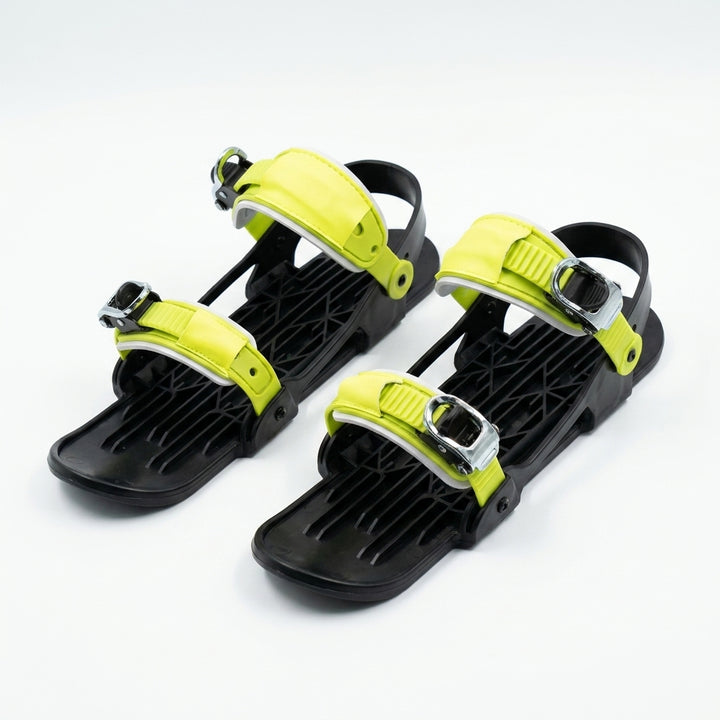 Mini Ski Skates for Adults – Compact Black & Yellow Snow Skates with Adjustable Straps