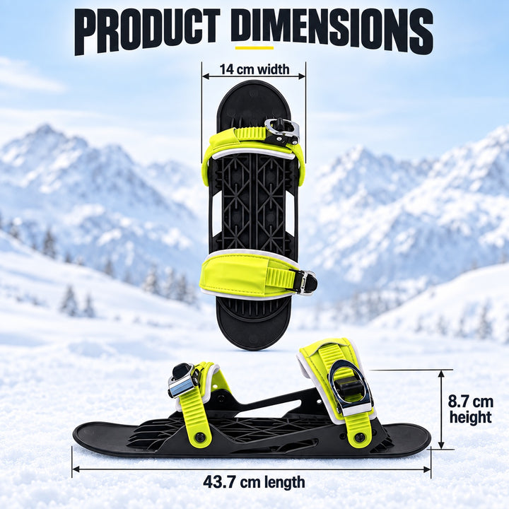 Mini Ski Skates for Adults – Compact Black & Yellow Snow Skates with Adjustable Straps