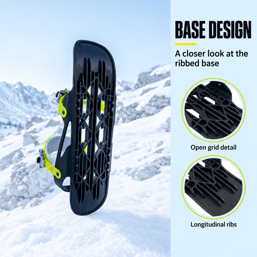 Mini Ski Skates for Adults – Compact Black & Yellow Snow Skates with Adjustable Straps