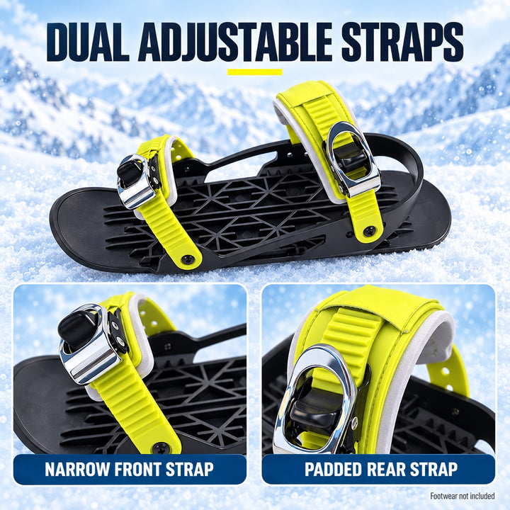 Mini Ski Skates for Adults – Compact Black & Yellow Snow Skates with Adjustable Straps