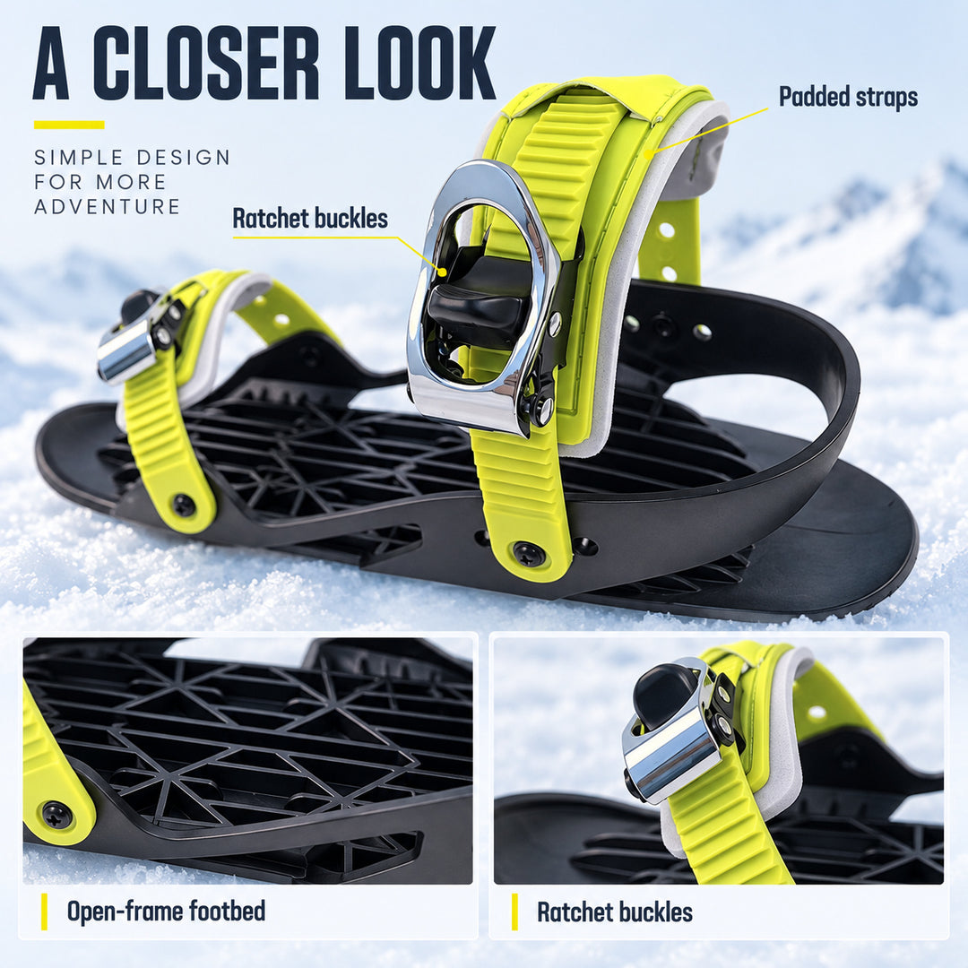 Mini Ski Skates for Adults – Compact Black & Yellow Snow Skates with Adjustable Straps
