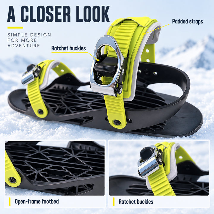 Mini Ski Skates for Adults – Compact Black & Yellow Snow Skates with Adjustable Straps