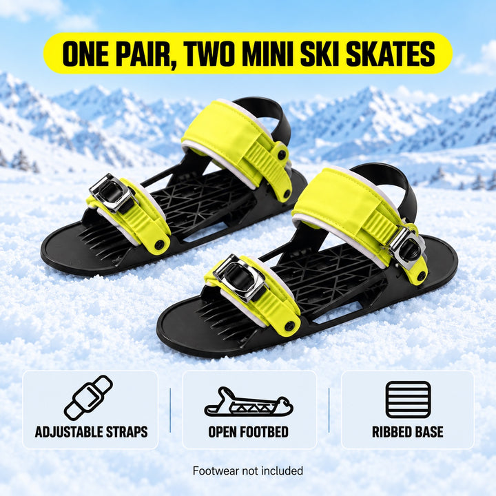 Mini Ski Skates for Adults – Compact Black & Yellow Snow Skates with Adjustable Straps