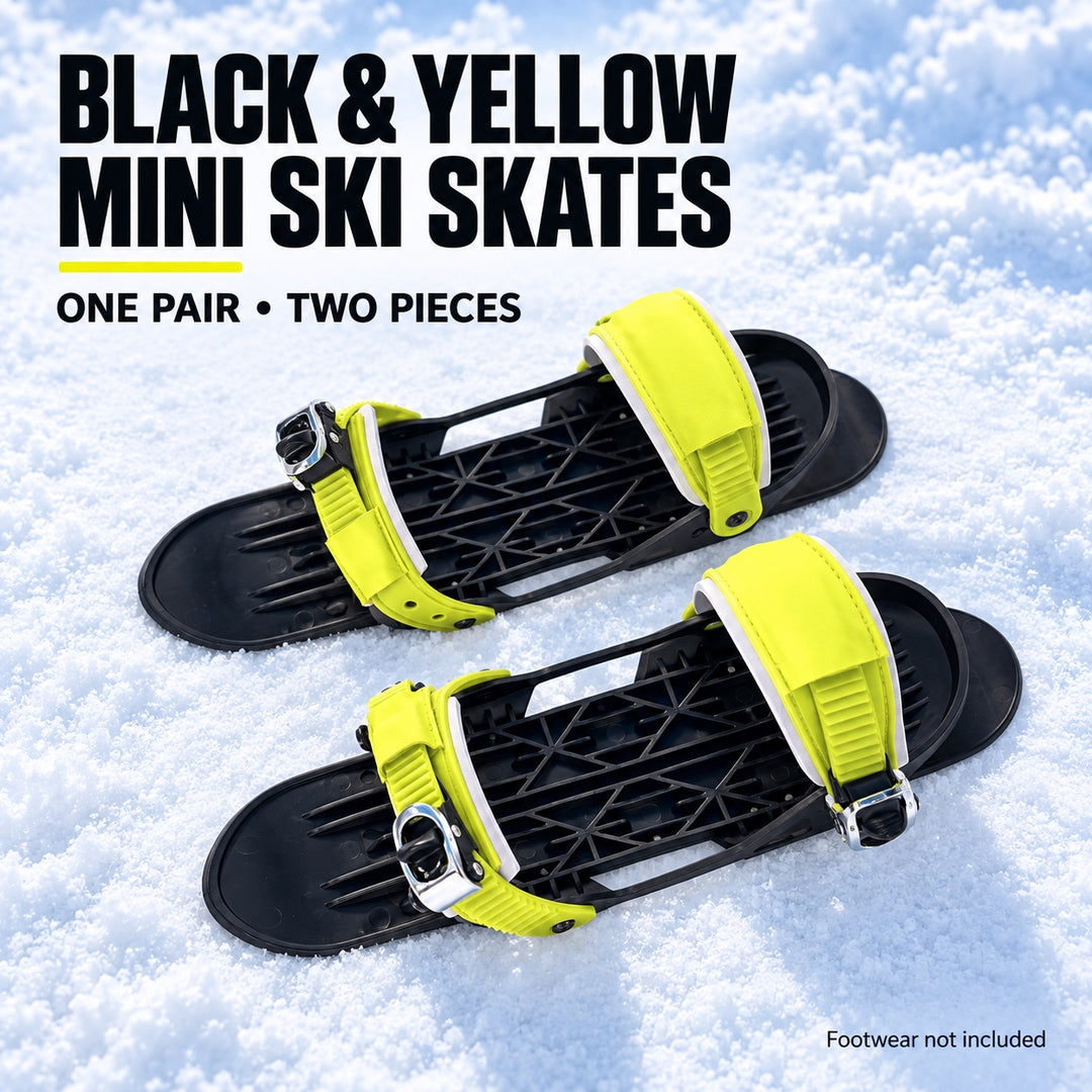 Mini Ski Skates for Adults – Compact Black & Yellow Snow Skates with Adjustable Straps