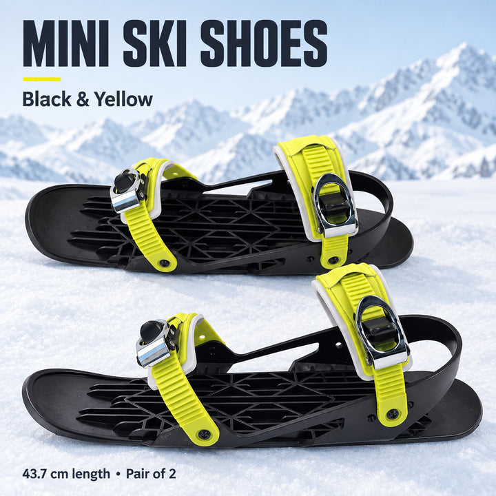 Mini Ski Skates for Adults – Compact Black & Yellow Snow Skates with Adjustable Straps