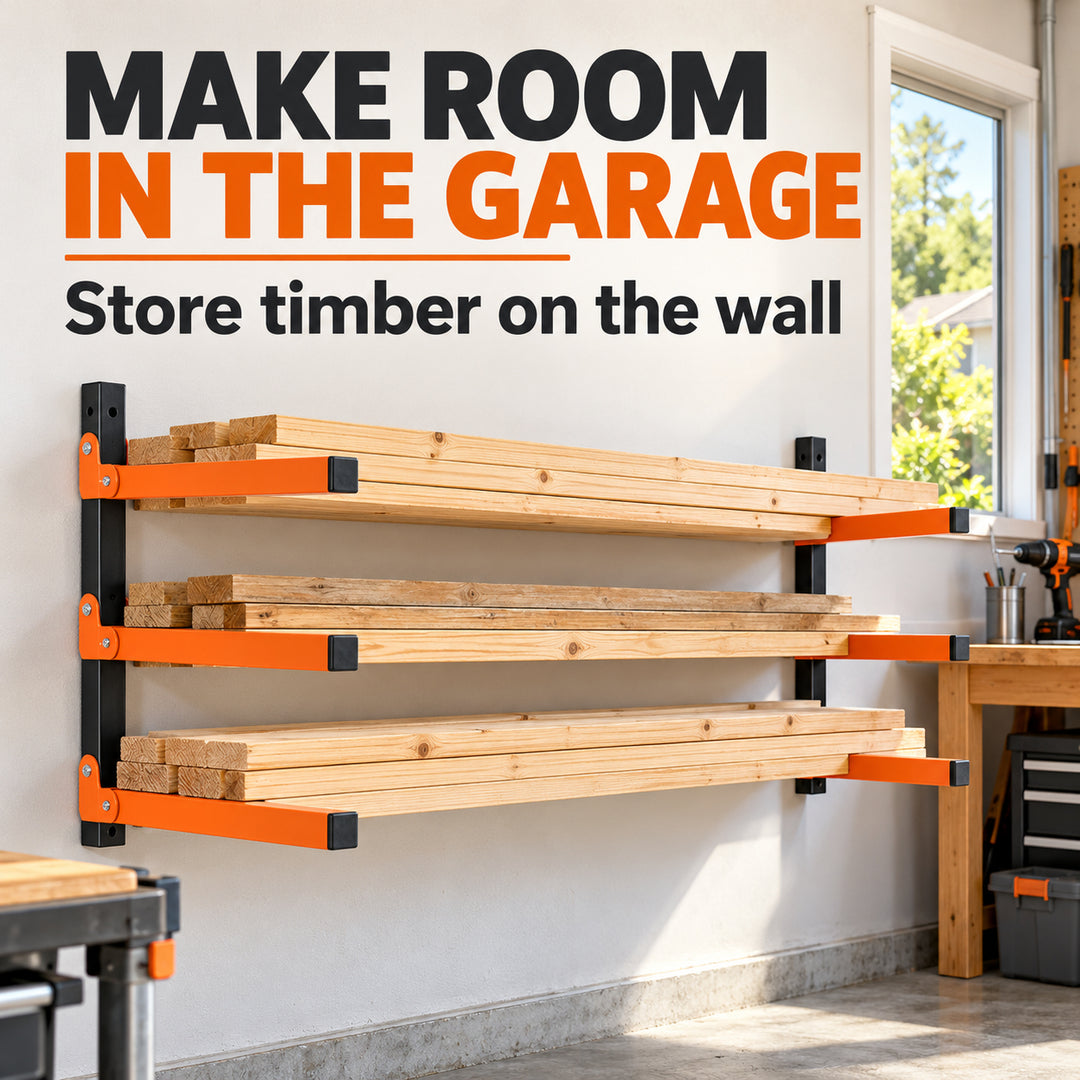 3-Tier Wall Mounted Folding Storage Rack for Long Items, Set of 2, Orange & Black