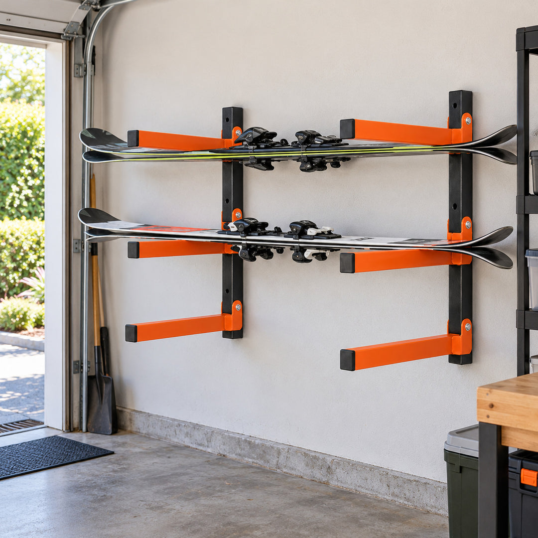 3-Tier Wall Mounted Folding Storage Rack for Long Items, Set of 2, Orange & Black